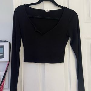 Black ribbed long sleeve v neck